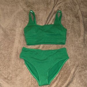 SHEIN Vibrant Green Ribbed Bra Set